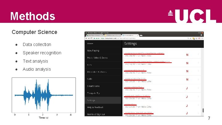 Methods Computer Science ● Data collection ● Speaker recognition N ● Text analysis N