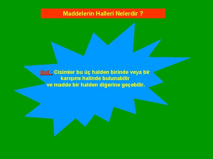 Maddelerin Halleri Nelerdir ? Not : Cisimler bu üç halden birinde veya bir karışımı