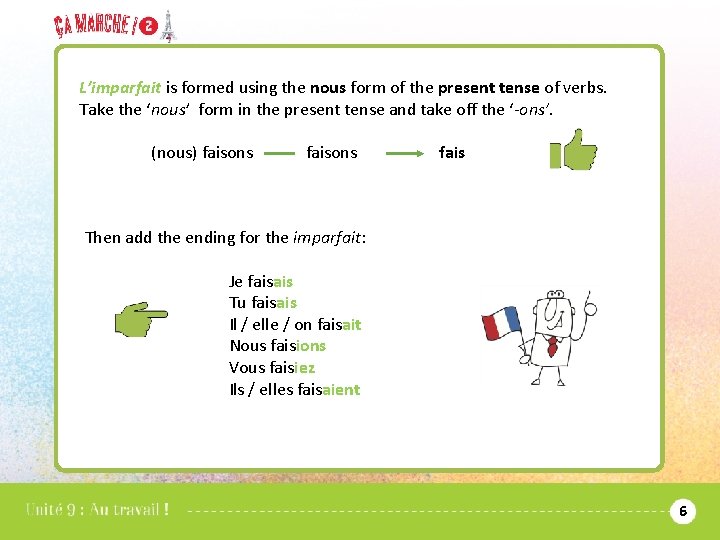 L’imparfait is formed using the nous form of the present tense of verbs. Take