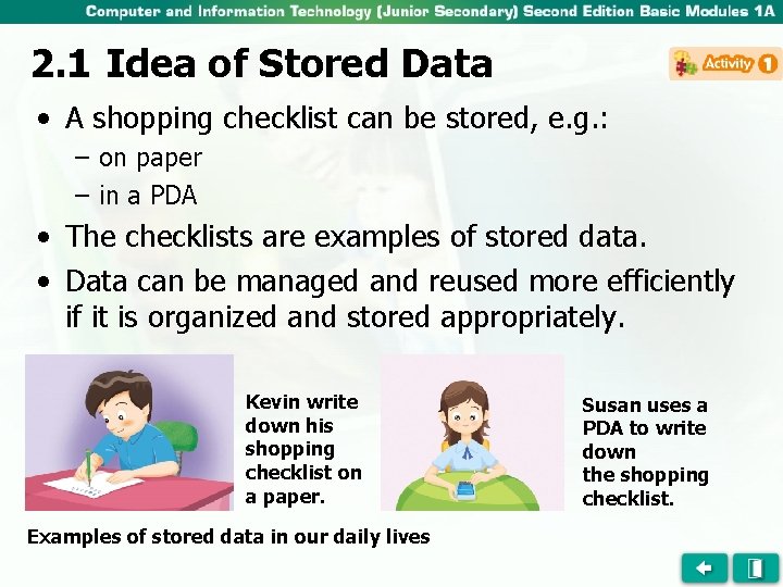2. 1 Idea of Stored Data • A shopping checklist can be stored, e.