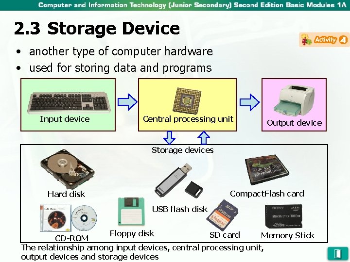2. 3 Storage Device • another type of computer hardware • used for storing