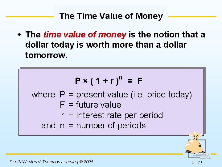 The Time Value of Money w The time value of money is the notion