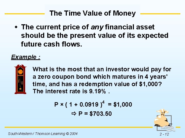 The Time Value of Money w The current price of any financial asset should