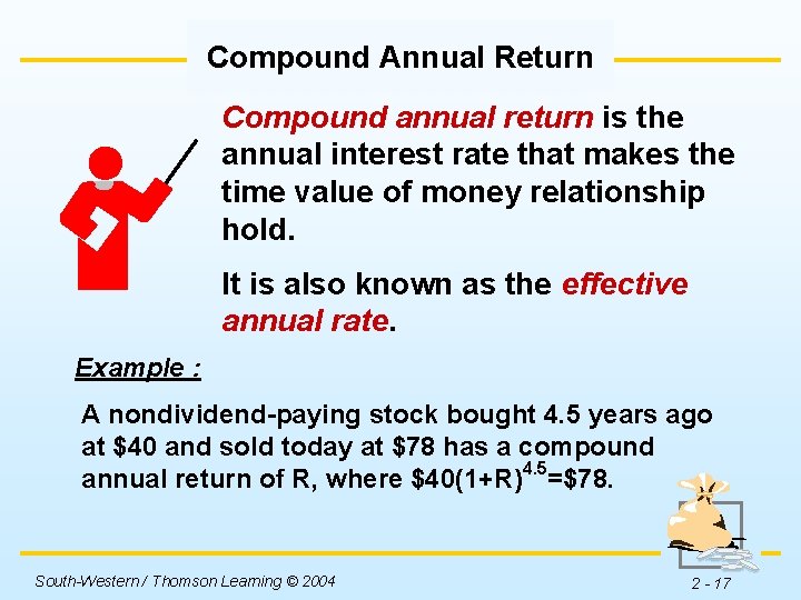 Compound Annual Return Compound annual return is the annual interest rate that makes the