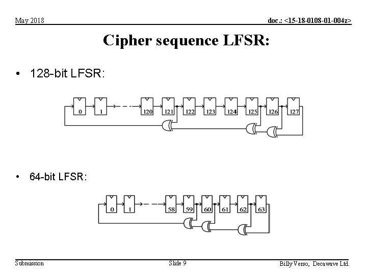 doc. : <15 -18 -0108 -01 -004 z> May 2018 Cipher sequence LFSR: •