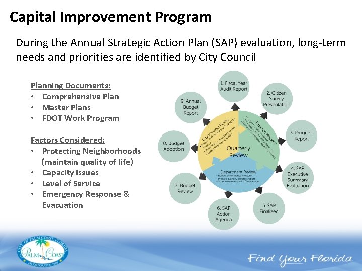 Capital Improvement Program 10 Year Lookout During the Annual Strategic Action Plan (SAP) evaluation,