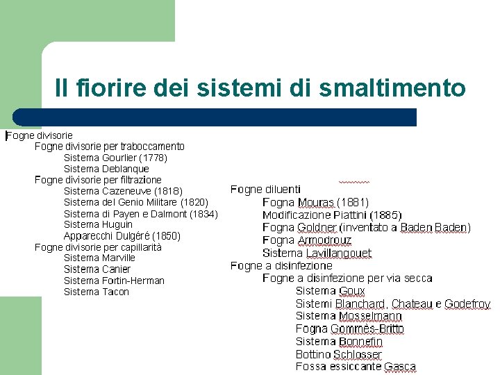 Il fiorire dei sistemi di smaltimento 