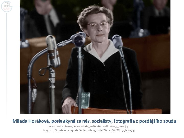 Milada Horáková, poslankyně za nár. socialisty, fotografie z pozdějšího soudu Autor: Cassius Chaerea, Název: