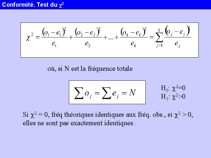 Conformité. Test du χ2 où, si N est la fréquence totale H 0: c