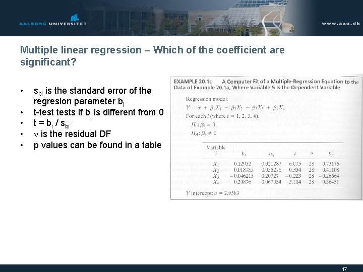 Multiple linear regression – Which of the coefficient are significant? • • • sbi