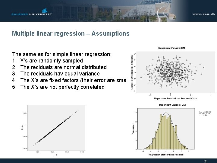 Multiple linear regression – Assumptions The same as for simple linear regression: 1. Y’s