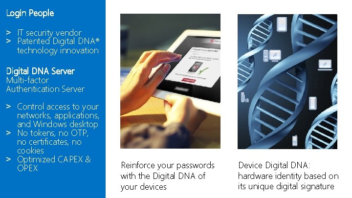 Login People ˃ IT security vendor ˃ Patented Digital DNA® technology innovation Digital DNA