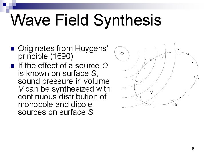 Wave Field Synthesis n n Originates from Huygens’ principle (1690) If the effect of Wave Field Synthesis n n Originates from Huygens’ principle (1690) If the effect of