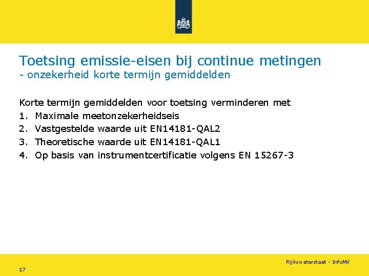 Toetsing emissie-eisen bij continue metingen - onzekerheid korte termijn gemiddelden Korte termijn gemiddelden voor