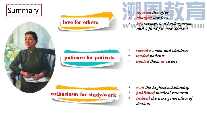 Summary love for others patience for patients enthusiasm for study/work • • • rejected