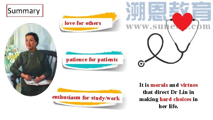 Summary love for others patience for patients enthusiasm for study/work It is morals and