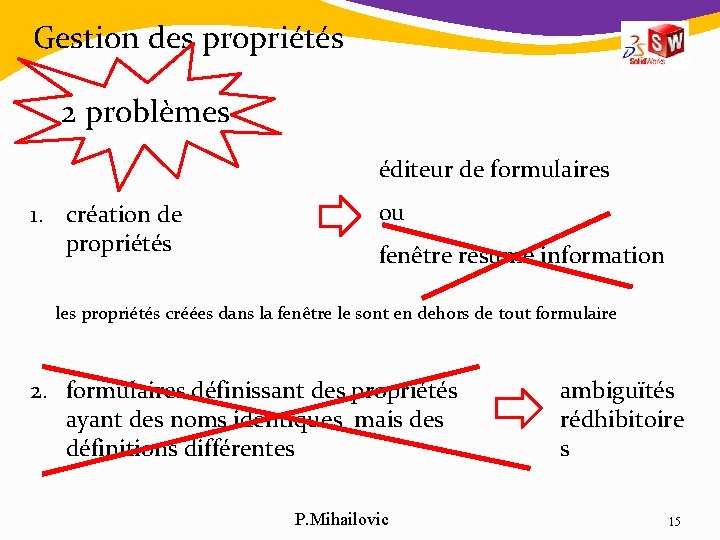 Gestion des propriétés 2 problèmes éditeur de formulaires 1. création de propriétés ou fenêtre