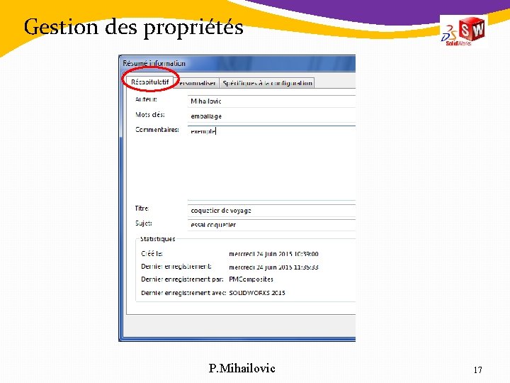 Gestion des propriétés P. Mihailovic 17 