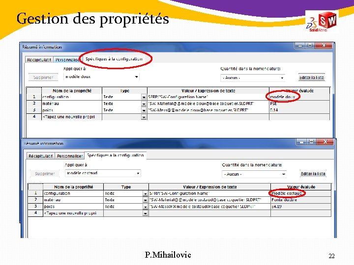 Gestion des propriétés P. Mihailovic 22 