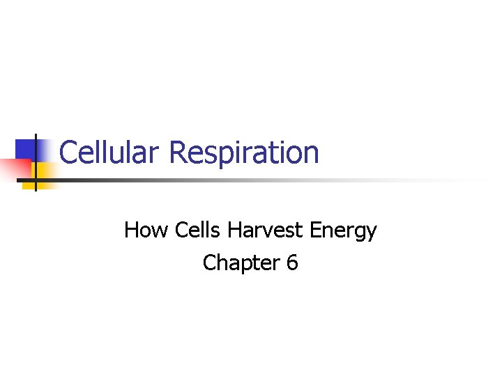 Cellular Respiration How Cells Harvest Energy Chapter 6 