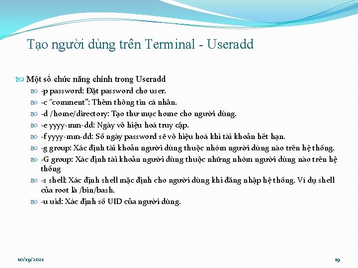 Tạo người dùng trên Terminal - Useradd Một số chức năng chính trong Useradd