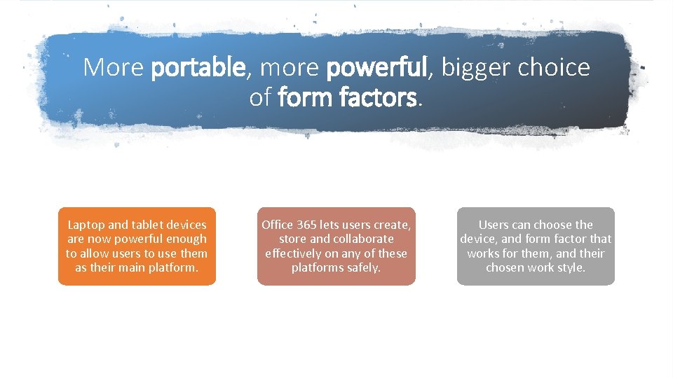 More portable, more powerful, bigger choice of form factors. Laptop and tablet devices are
