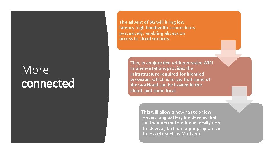 The advent of 5 G will bring low latency high bandwidth connections pervasively, enabling