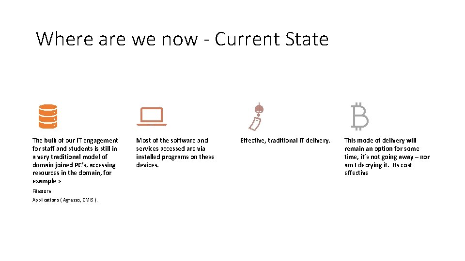 Where are we now - Current State The bulk of our IT engagement for