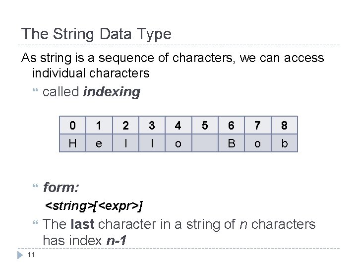 The String Data Type As string is a sequence of characters, we can access
