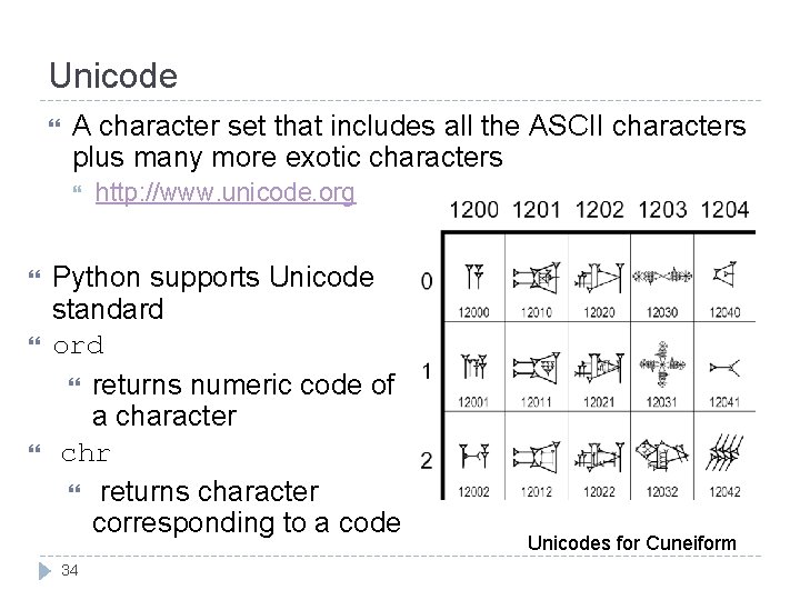 Unicode A character set that includes all the ASCII characters plus many more exotic