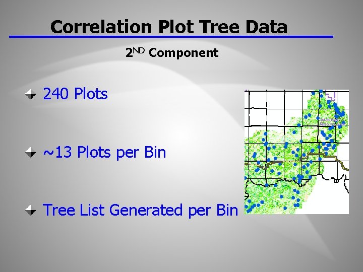 Correlation Plot Tree Data 2 ND Component 240 Plots ~13 Plots per Bin Tree