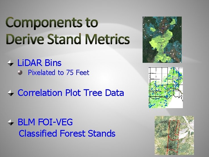 Components to Derive Stand Metrics Li. DAR Bins Pixelated to 75 Feet Correlation Plot