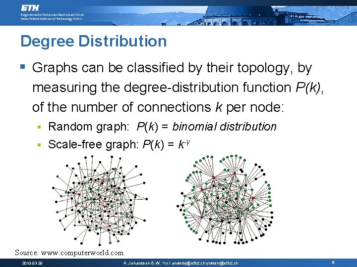 Degree Distribution § Graphs can be classified by their topology, by measuring the degree-distribution