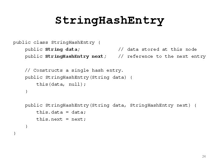 String. Hash. Entry public class String. Hash. Entry { public String data; public String.