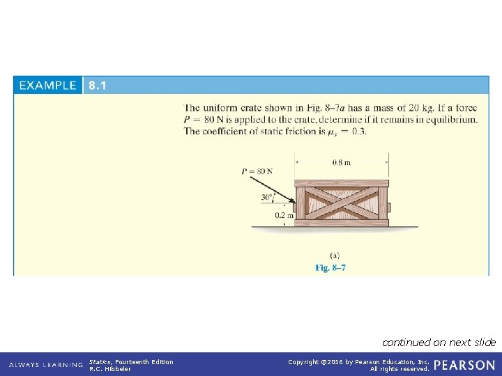 example_08_01 continued on next slide Statics, Fourteenth Edition R. C. Hibbeler Copyright © 2016