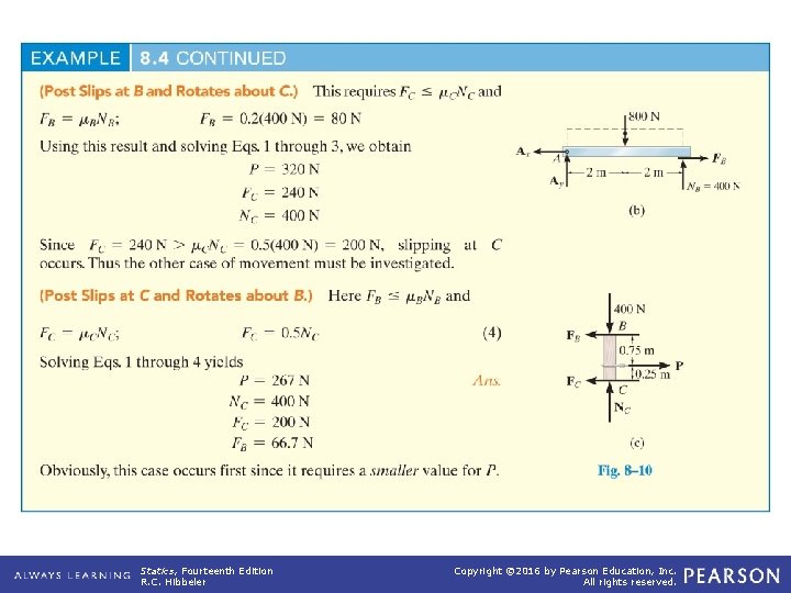 example_08_04 (continued) Statics, Fourteenth Edition R. C. Hibbeler Copyright © 2016 by Pearson Education,