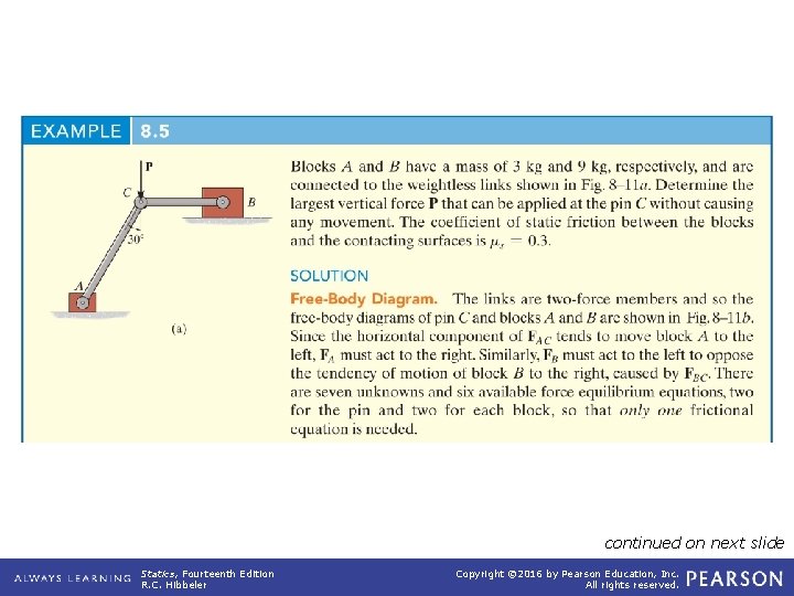 example_08_05 continued on next slide Statics, Fourteenth Edition R. C. Hibbeler Copyright © 2016