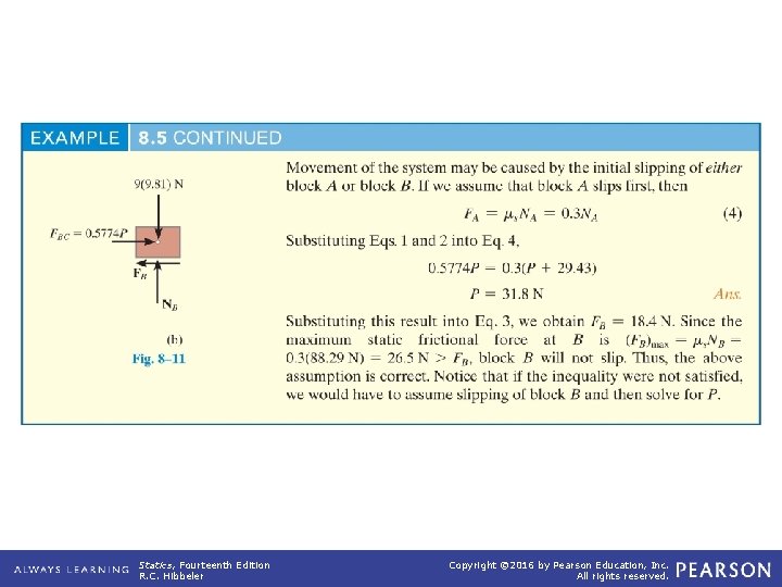 example_08_05 (continued) Statics, Fourteenth Edition R. C. Hibbeler Copyright © 2016 by Pearson Education,