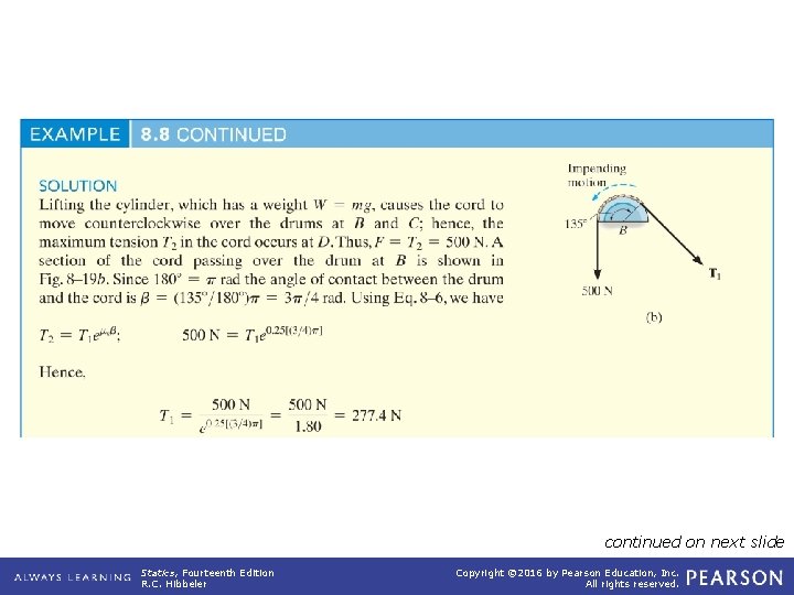 example_08_08 (continued) continued on next slide Statics, Fourteenth Edition R. C. Hibbeler Copyright ©