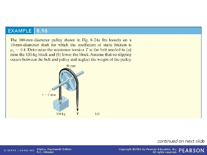 example_08_10 continued on next slide Statics, Fourteenth Edition R. C. Hibbeler Copyright © 2016