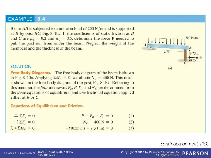 example_08_04 continued on next slide Statics, Fourteenth Edition R. C. Hibbeler Copyright © 2016