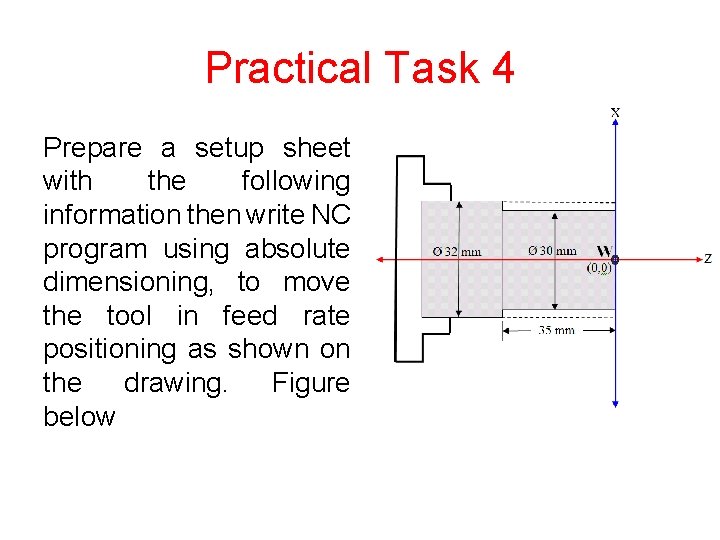 Practical Task 4 Prepare a setup sheet with the following information then write NC