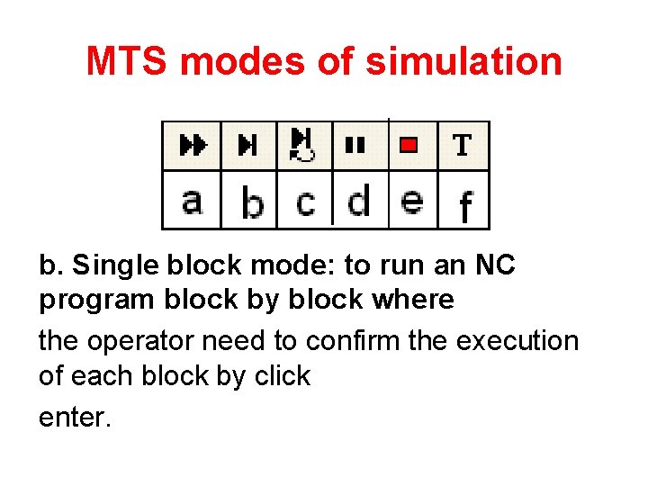 MTS modes of simulation b. Single block mode: to run an NC program block