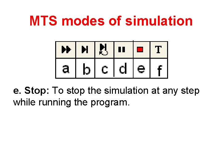 MTS modes of simulation e. Stop: To stop the simulation at any step while