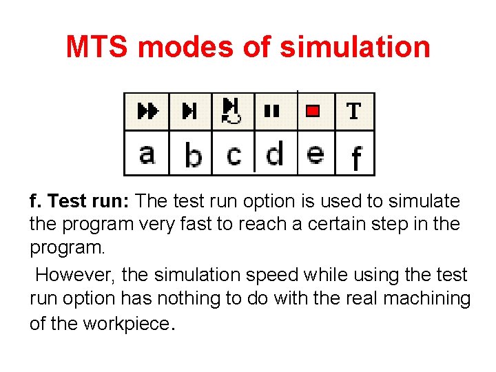 MTS modes of simulation f. Test run: The test run option is used to