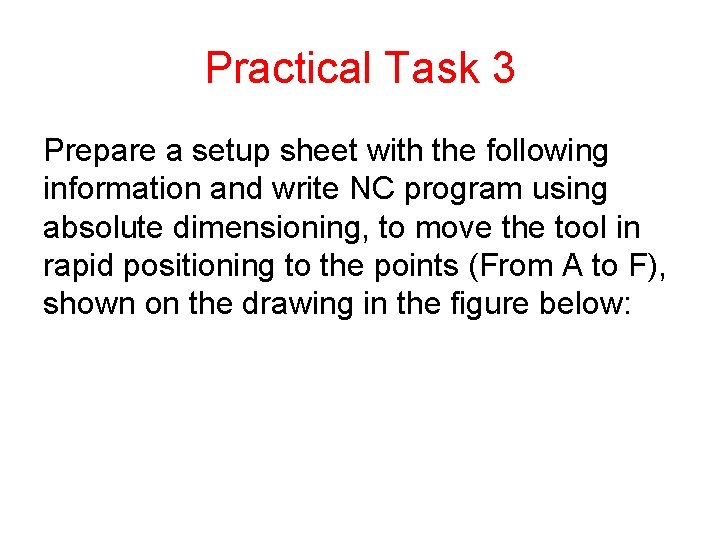 Practical Task 3 Prepare a setup sheet with the following information and write NC