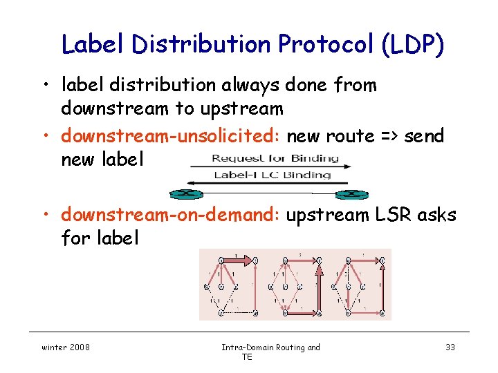 Label Distribution Protocol (LDP) • label distribution always done from downstream to upstream •