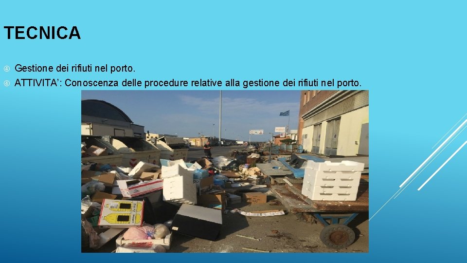 TECNICA Gestione dei rifiuti nel porto. ATTIVITA’: Conoscenza delle procedure relative alla gestione dei