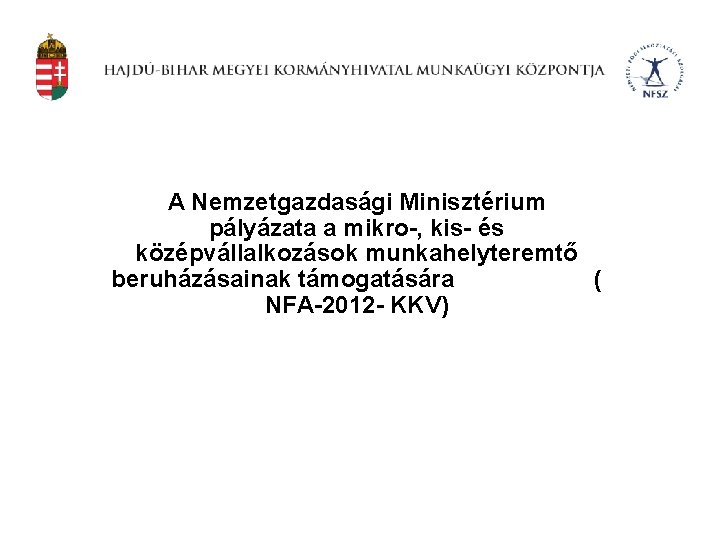 A Nemzetgazdasági Minisztérium pályázata a mikro-, kis- és középvállalkozások munkahelyteremtő beruházásainak támogatására ( NFA-2012