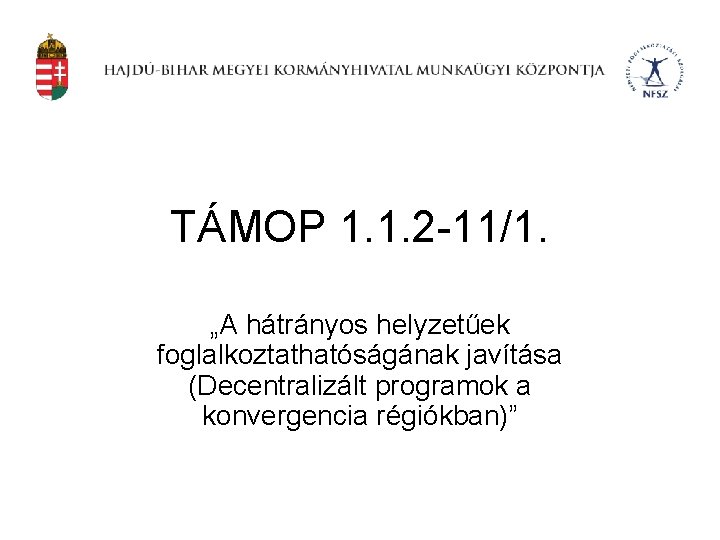 TÁMOP 1. 1. 2 -11/1. „A hátrányos helyzetűek foglalkoztathatóságának javítása (Decentralizált programok a konvergencia